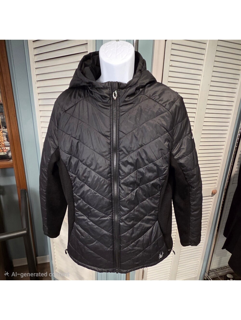 Spyder Women's XL Black Hybrid Puffer Jacket Hooded Insulated Full Zip